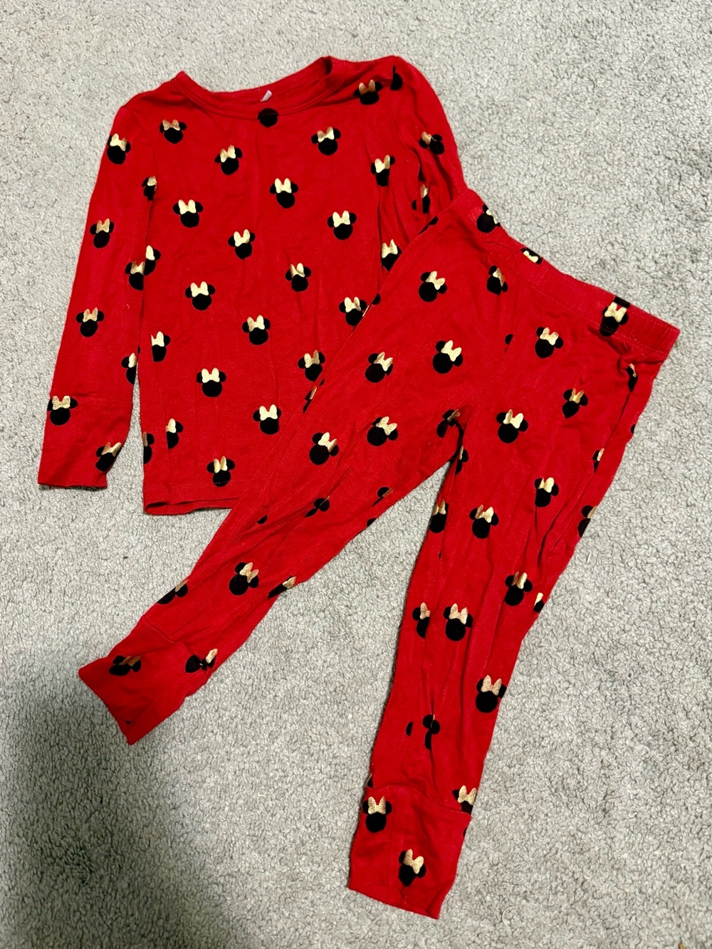 Posh Peanut Red Pajama Set with Minnie Mouse Gold Bow Size 2T